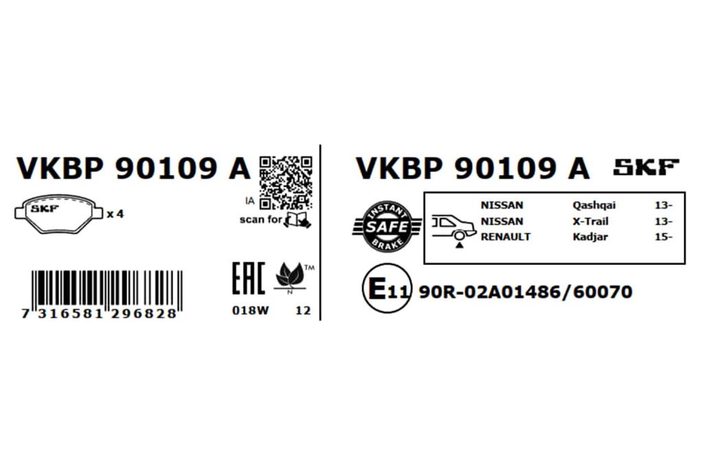 Jogo de 4 pastilhas de travão SKF ref. VKBP 90109 A